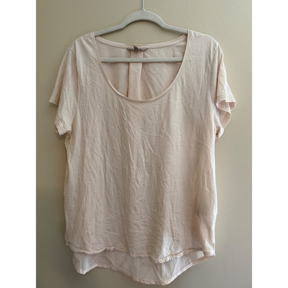 Banana Republic Women XL Pink Mixed Media Scoop Neck Short Sleeve Pleat Back Top